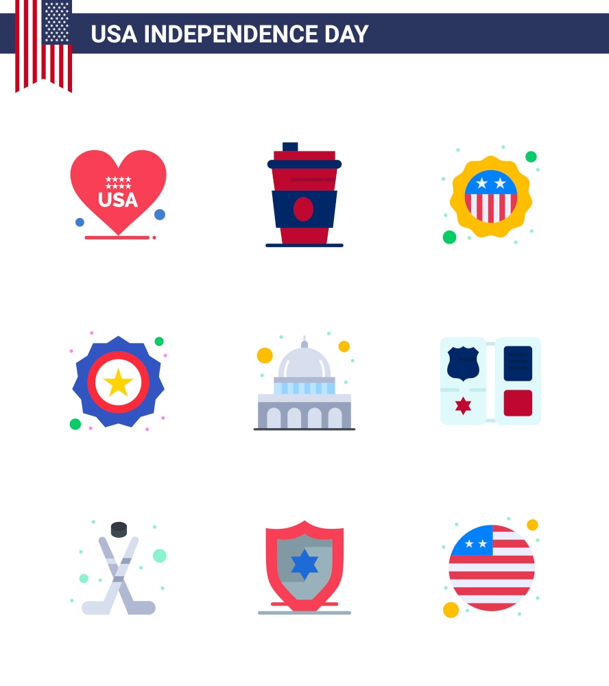 Editable Vector Line Pack of USA Day 9 Simple Flats of shield; wisconsin; american; usa; capitol Editable USA Day Vector Design Elements