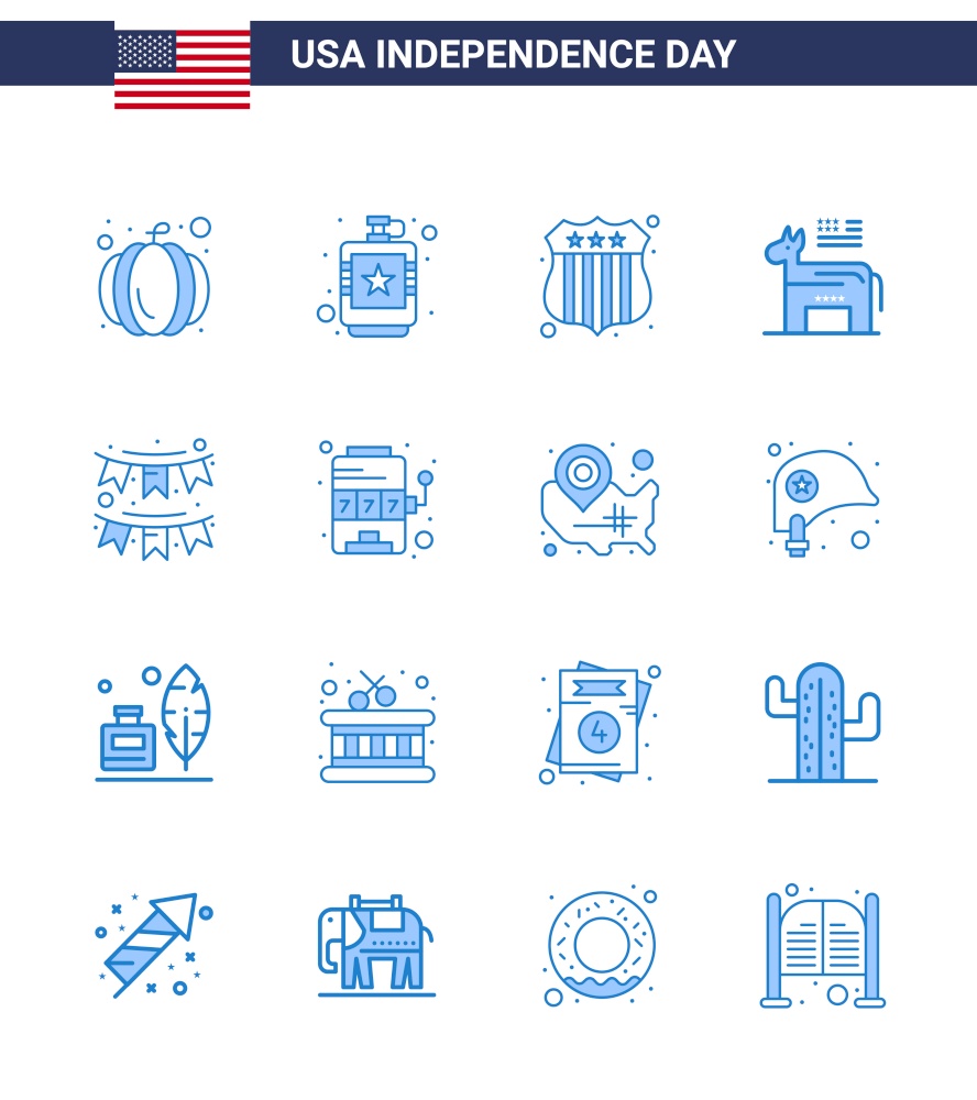 Happy Independence Day Pack of 16 Blues Signs and Symbols for decoration; american; badge; symbol; american Editable USA Day Vector Design Elements