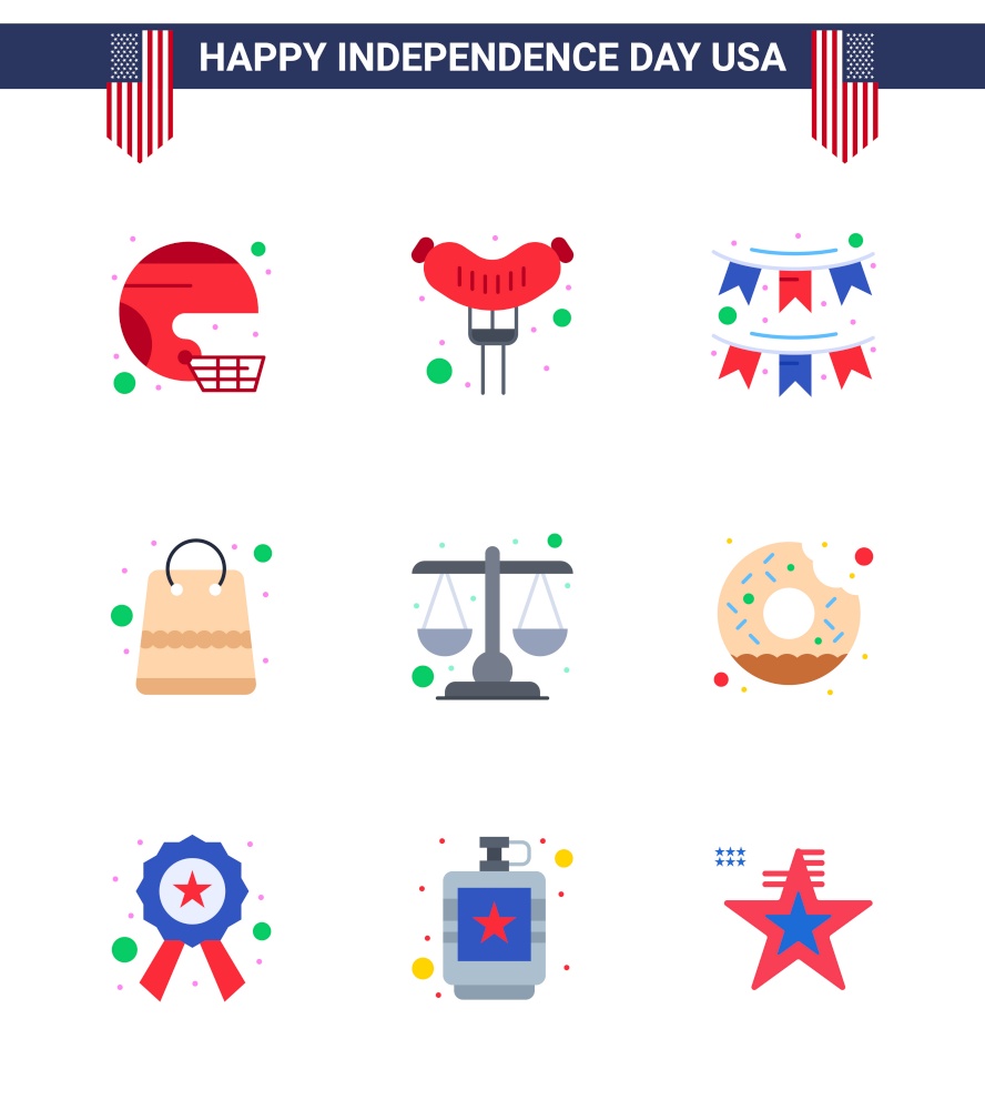 Stock Vector Icon Pack of American Day 9 Line Signs and Symbols for shop; money; sausage; bag; party Editable USA Day Vector Design Elements