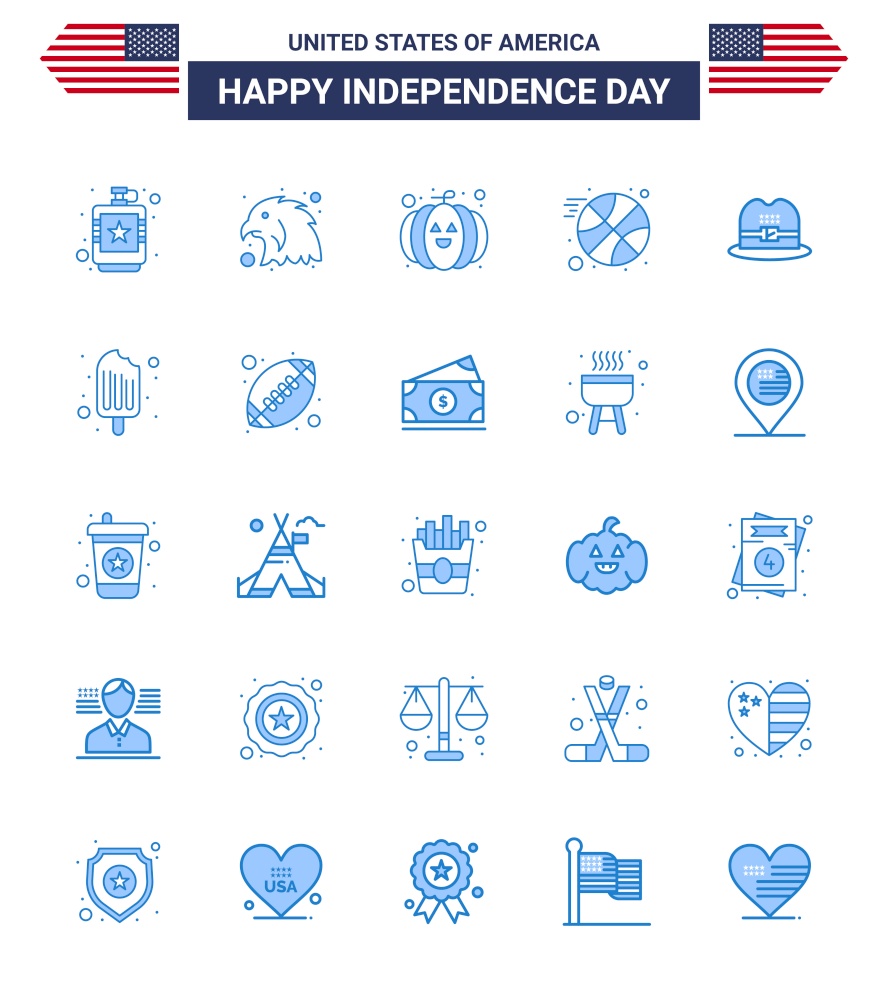 Big Pack of 25 USA Happy Independence Day USA Vector Blues and Editable Symbols of cold; cap; food; hat; ball Editable USA Day Vector Design Elements