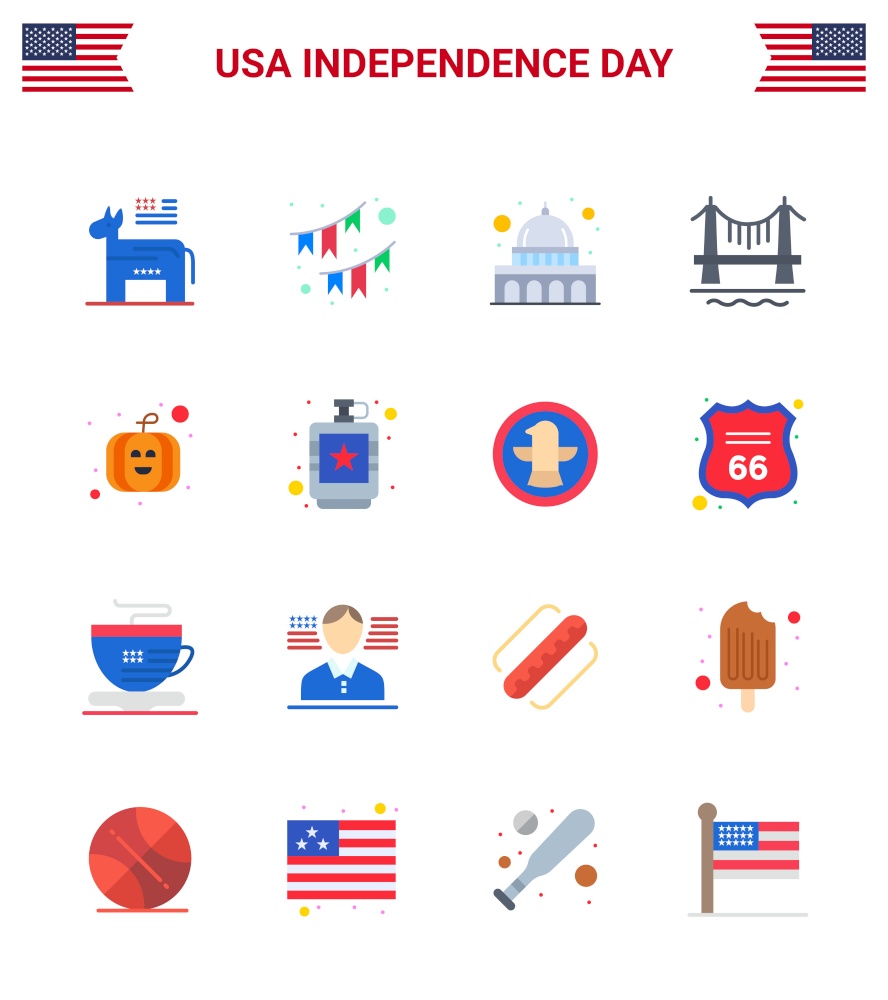 Set of 16 USA Day Icons American Symbols Independence Day Signs for american; city; garland; building; wisconsin Editable USA Day Vector Design Elements