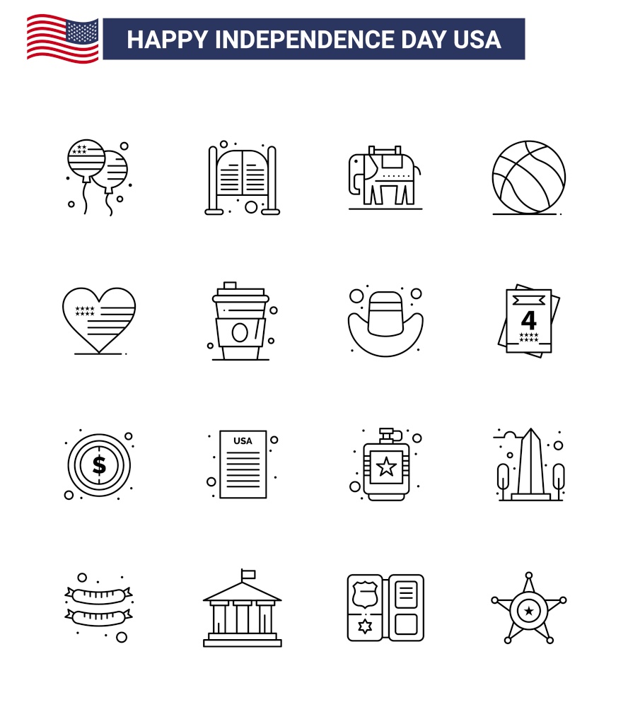 Editable Vector Line Pack of USA Day 16 Simple Lines of love; usa; entrance; american; football Editable USA Day Vector Design Elements