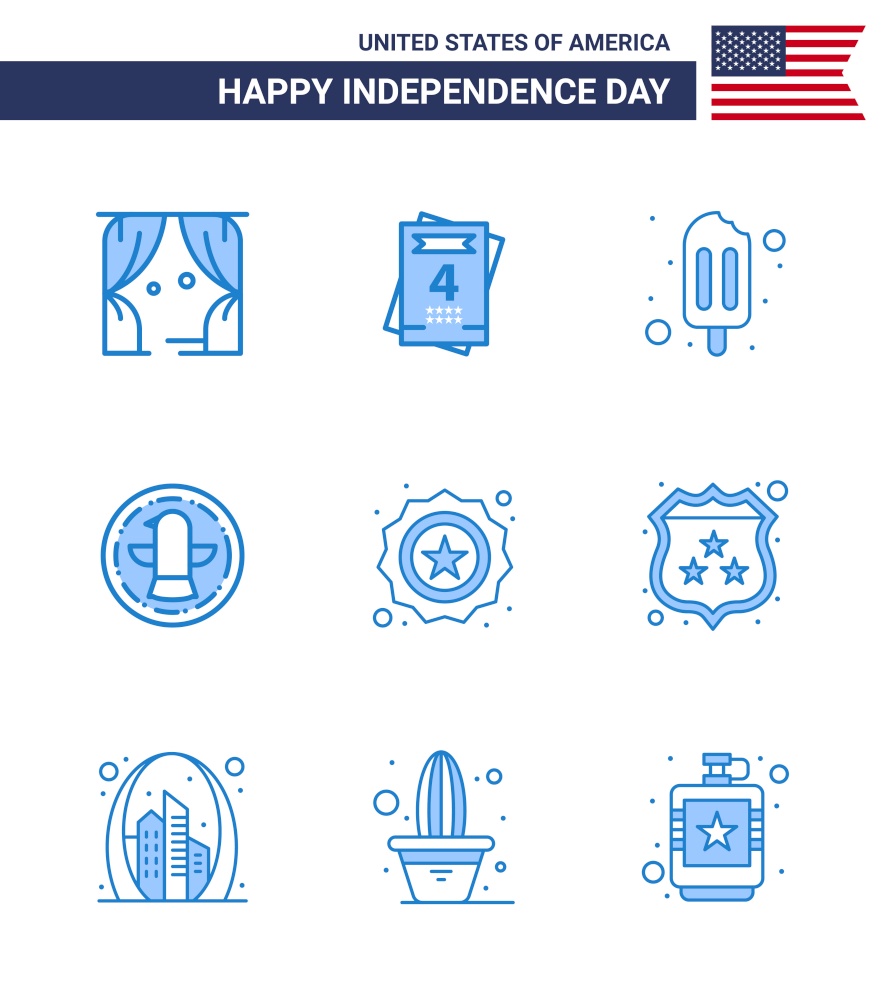 9 Blue Signs for USA Independence Day flag; security; popsicle; american; celebration Editable USA Day Vector Design Elements