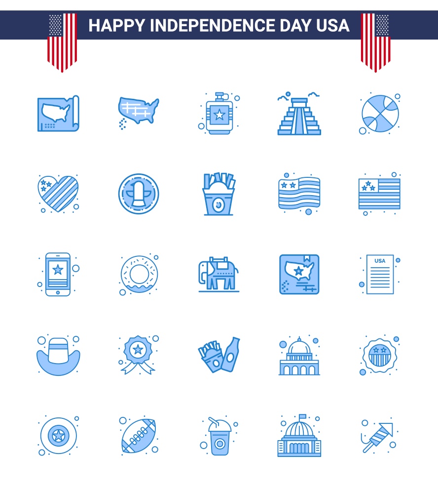 25 USA Blue Pack of Independence Day Signs and Symbols of american; sports; liquid; ball; usa Editable USA Day Vector Design Elements