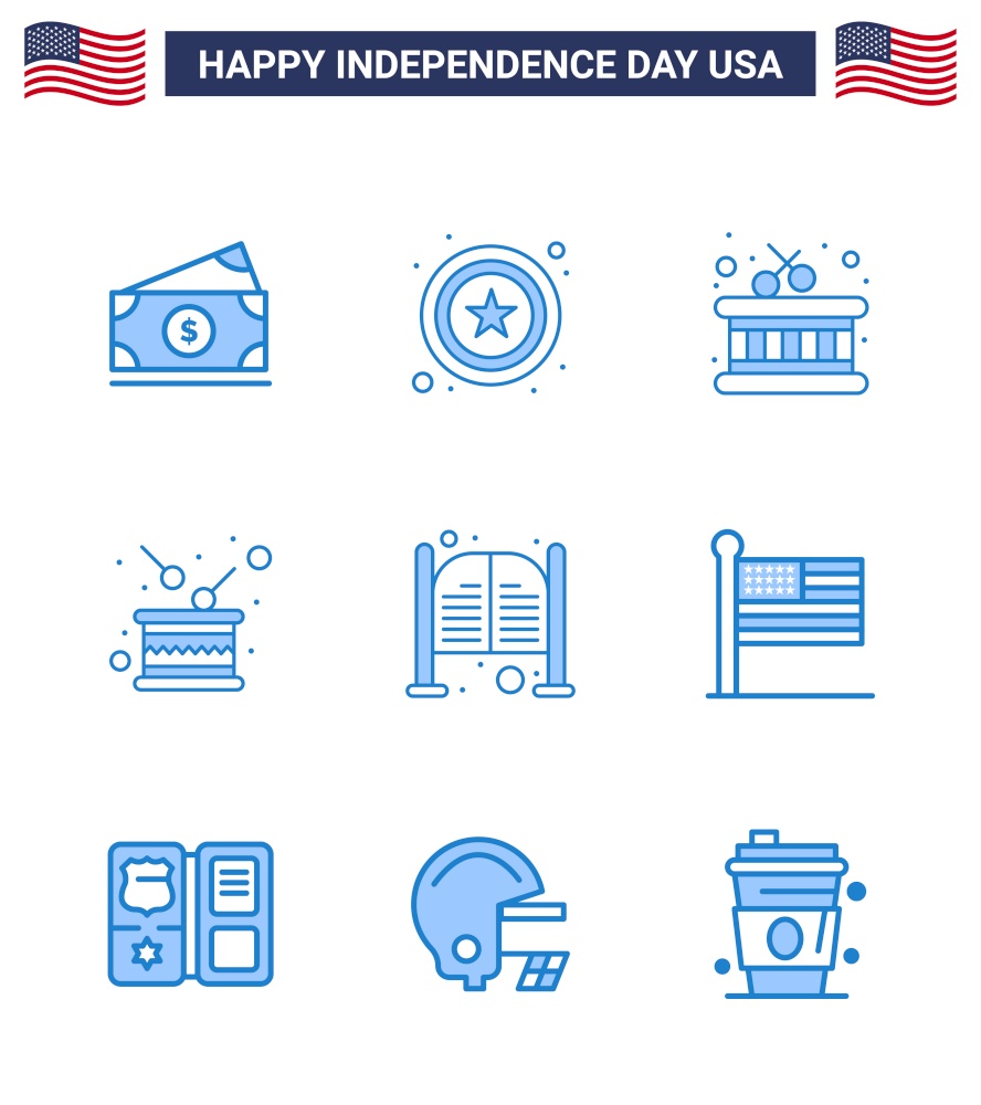 Happy Independence Day 9 Blues Icon Pack for Web and Print saloon; bar; instrument; independence; holiday Editable USA Day Vector Design Elements