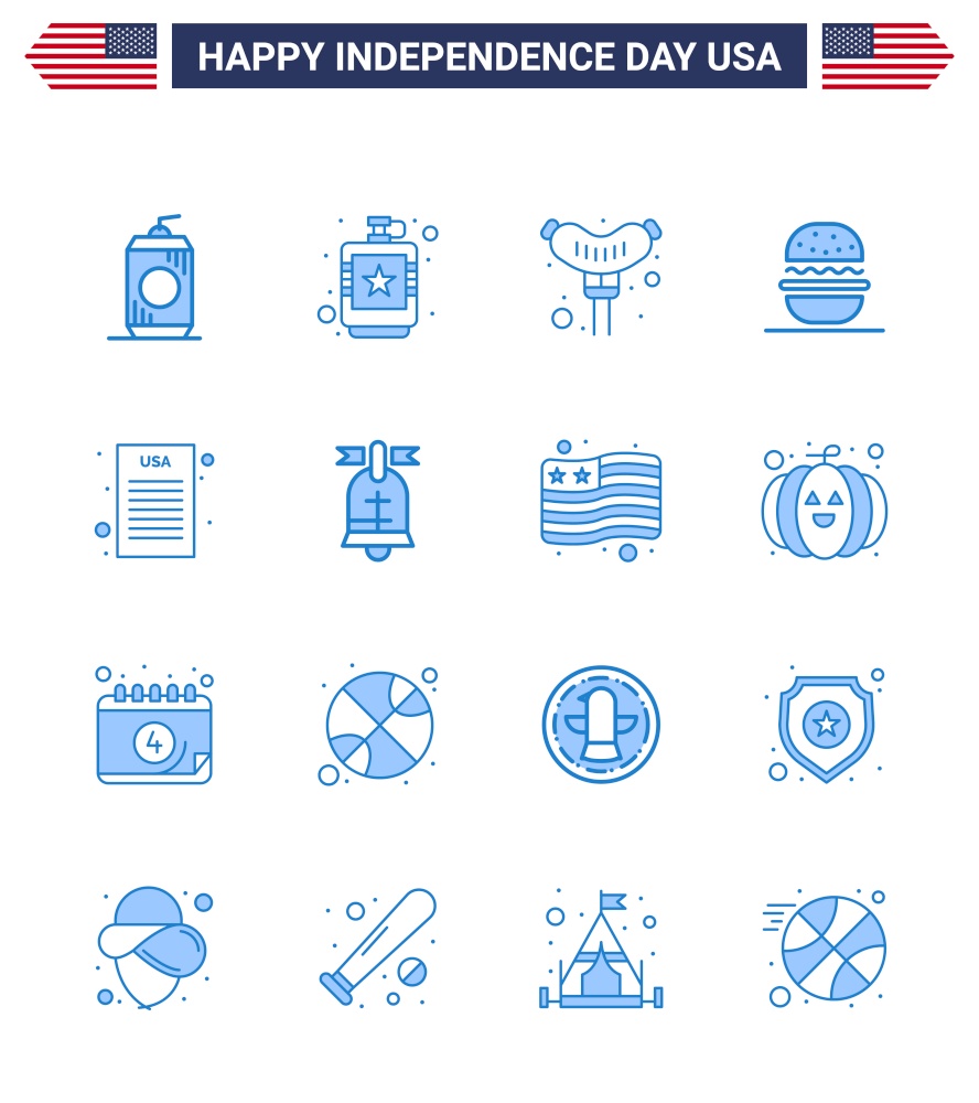 Happy Independence Day USA Pack of 16 Creative Blues of declaration of independence; usa; liquid; american; burger Editable USA Day Vector Design Elements