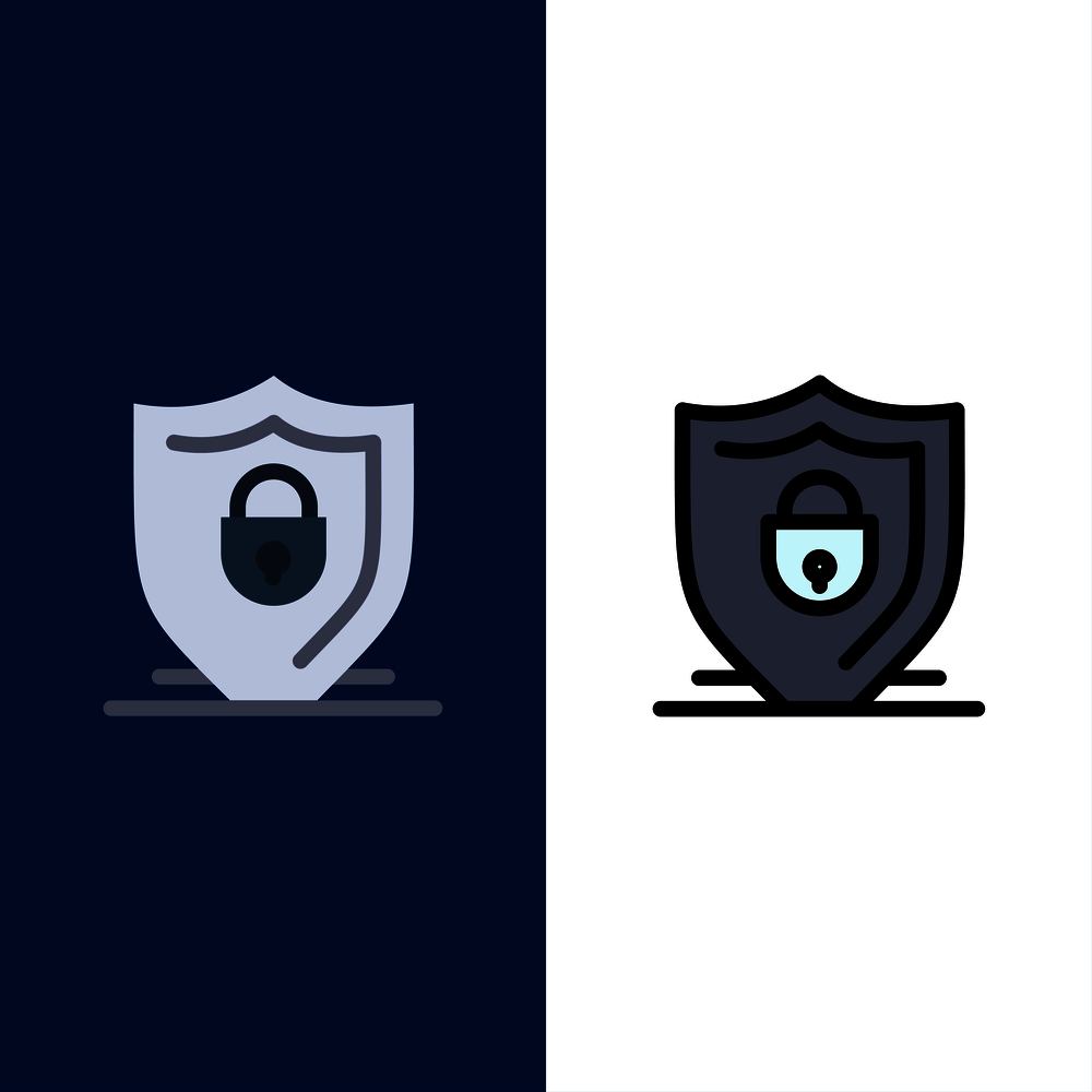 Internet, Shield, Lock, Security  Icons. Flat and Line Filled Icon Set Vector Blue Background