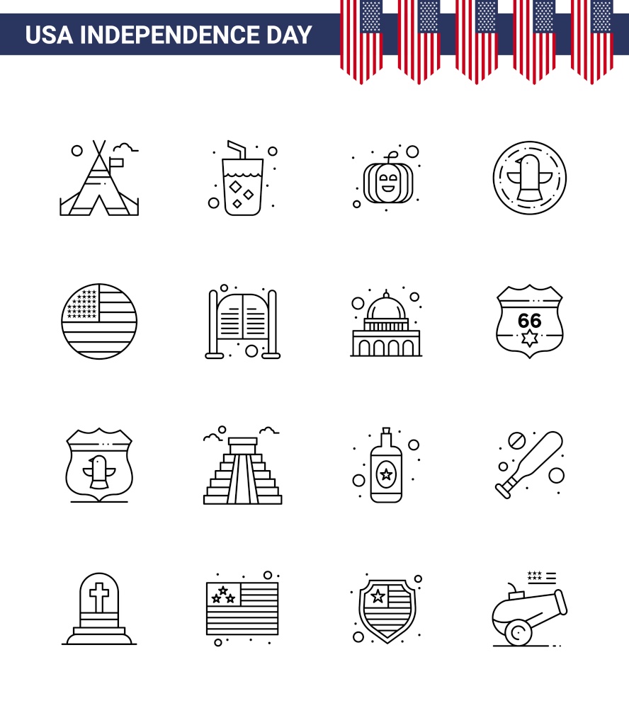 Set of 16 USA Day Icons American Symbols Independence Day Signs for thanksgiving; american; american; eagle; bird Editable USA Day Vector Design Elements