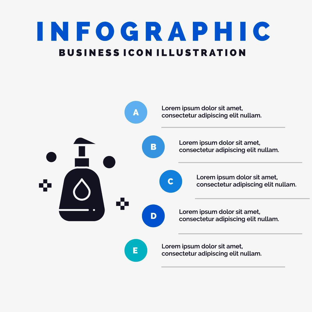 Cleaning, Spray, Clean Solid Icon Infographics 5 Steps Presentation Background
