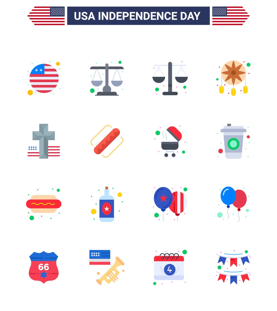 Set of 16 USA Day Icons American Symbols Independence Day Signs for states; american; decoration; america; cross Editable USA Day Vector Design Elements