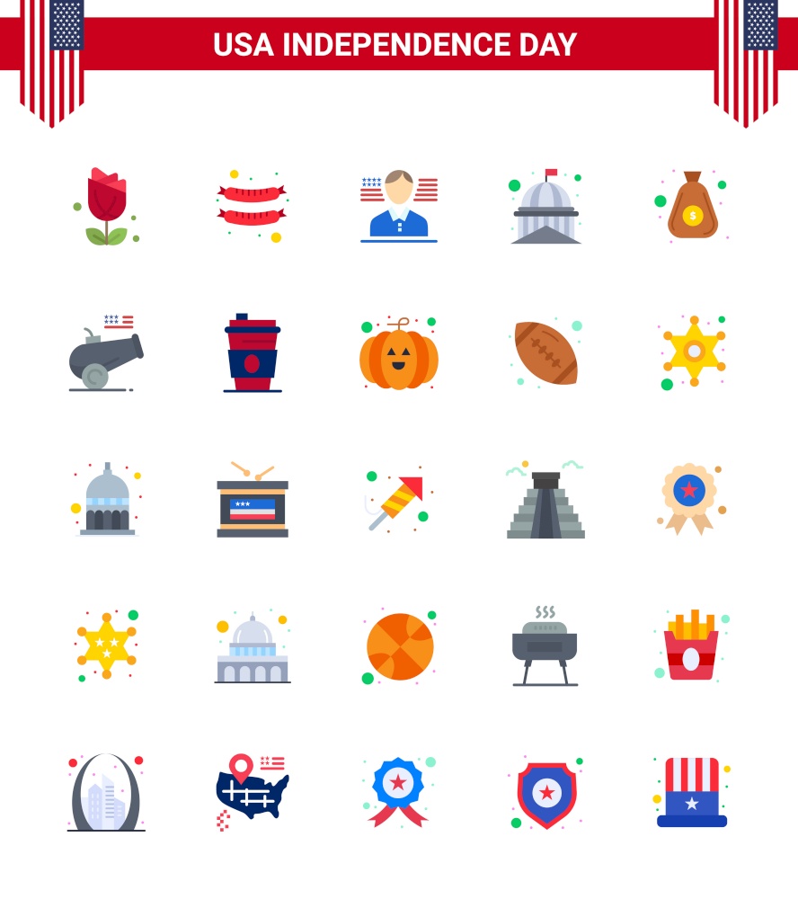 25 Creative USA Icons Modern Independence Signs and 4th July Symbols of bag; dollar; american; white; landmark Editable USA Day Vector Design Elements