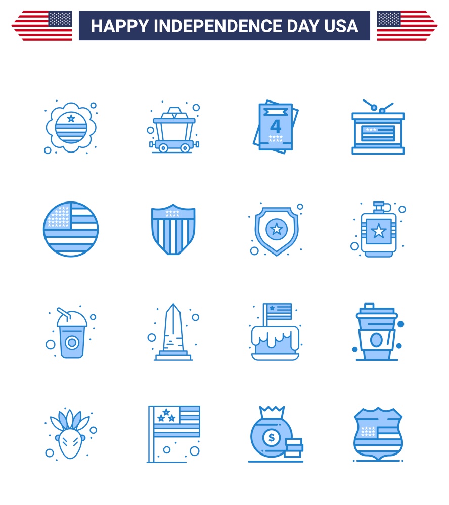 Set of 16 USA Day Icons American Symbols Independence Day Signs for usa; flag; love; american; independece Editable USA Day Vector Design Elements