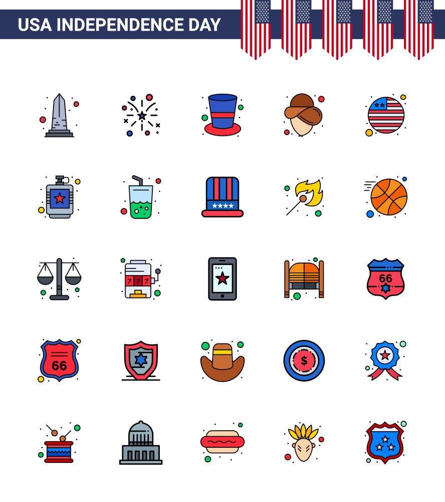 25 Creative USA Icons Modern Independence Signs and 4th July Symbols of flag; hat; usa; cowboy; magic hat Editable USA Day Vector Design Elements