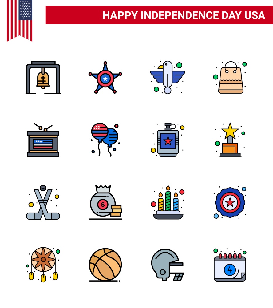 Stock Vector Icon Pack of American Day 16 Line Signs and Symbols for drum; packages; american; money; state Editable USA Day Vector Design Elements