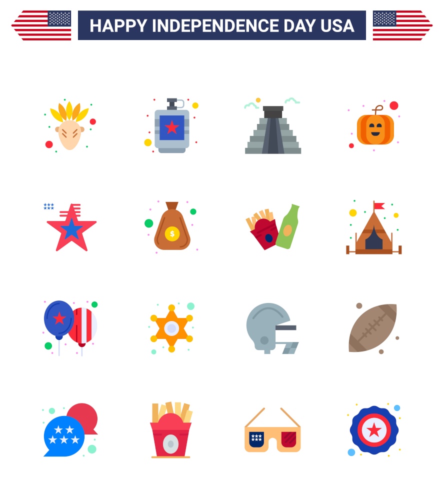 16 USA Flat Signs Independence Day Celebration Symbols of flag; star; building; usa festival; american Editable USA Day Vector Design Elements