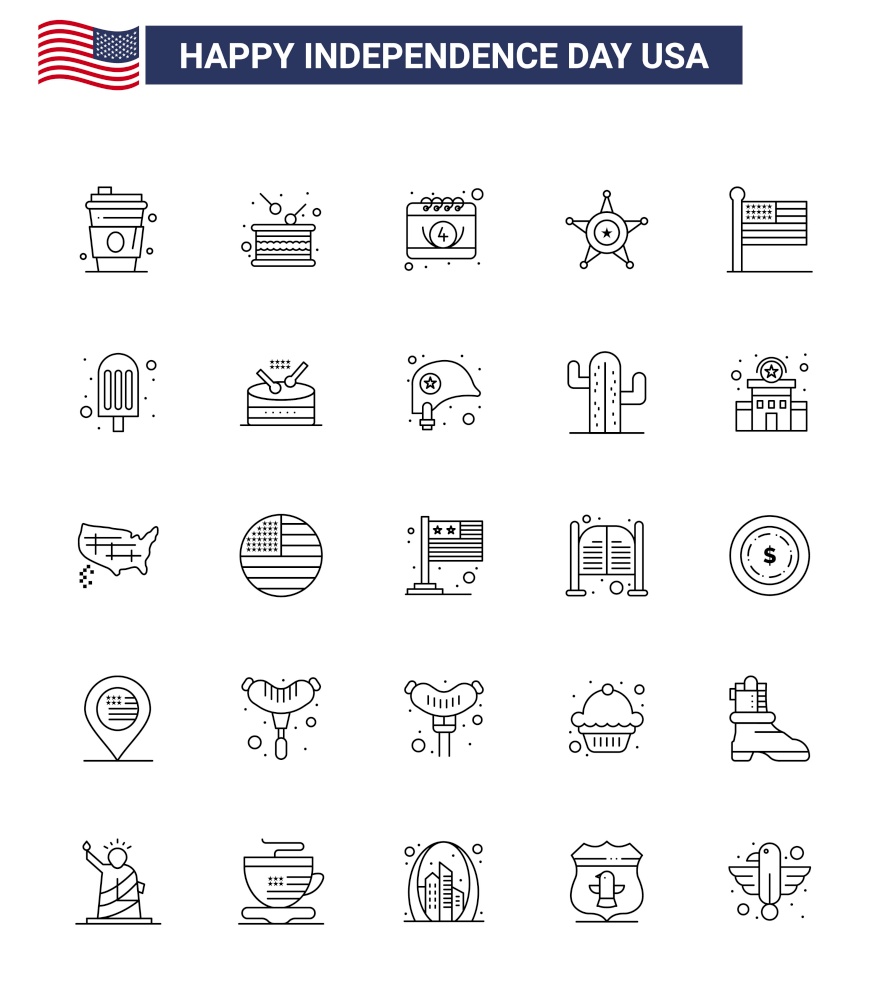 4th July USA Happy Independence Day Icon Symbols Group of 25 Modern Lines of flag; star; independence; police; day Editable USA Day Vector Design Elements