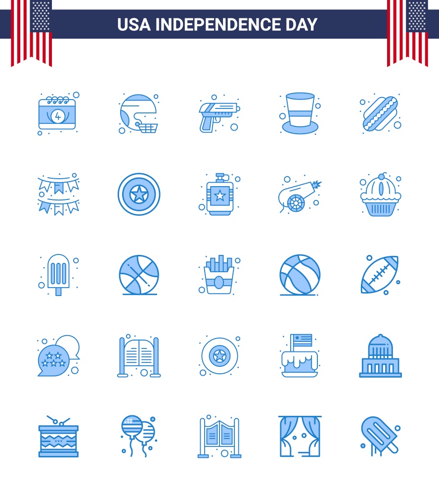 Happy Independence Day Pack of 25 Blues Signs and Symbols for magic hat; cap; state; american; army Editable USA Day Vector Design Elements