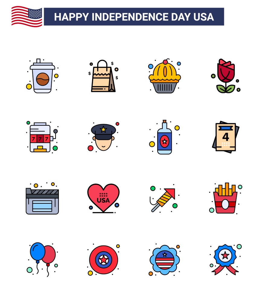 Editable Vector Line Pack of USA Day 16 Simple Flat Filled Lines of machine; plent; american; usa; flower Editable USA Day Vector Design Elements