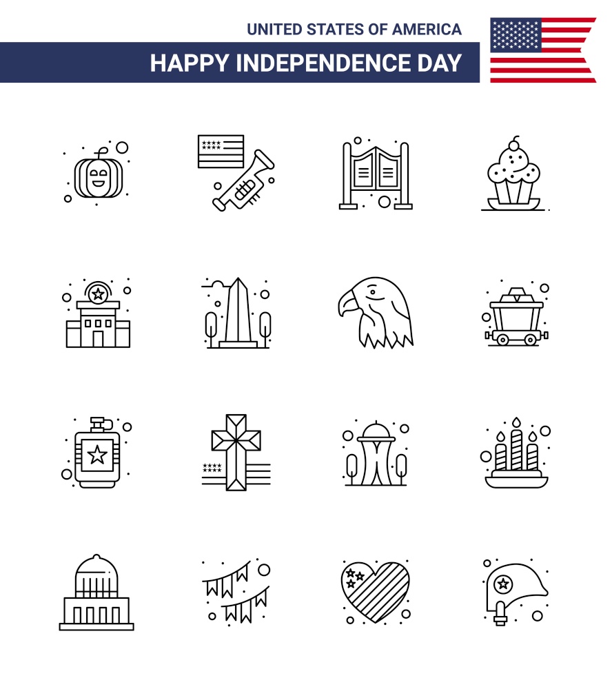 16 Line Signs for USA Independence Day police; thanksgiving; household; sweet; dessert Editable USA Day Vector Design Elements