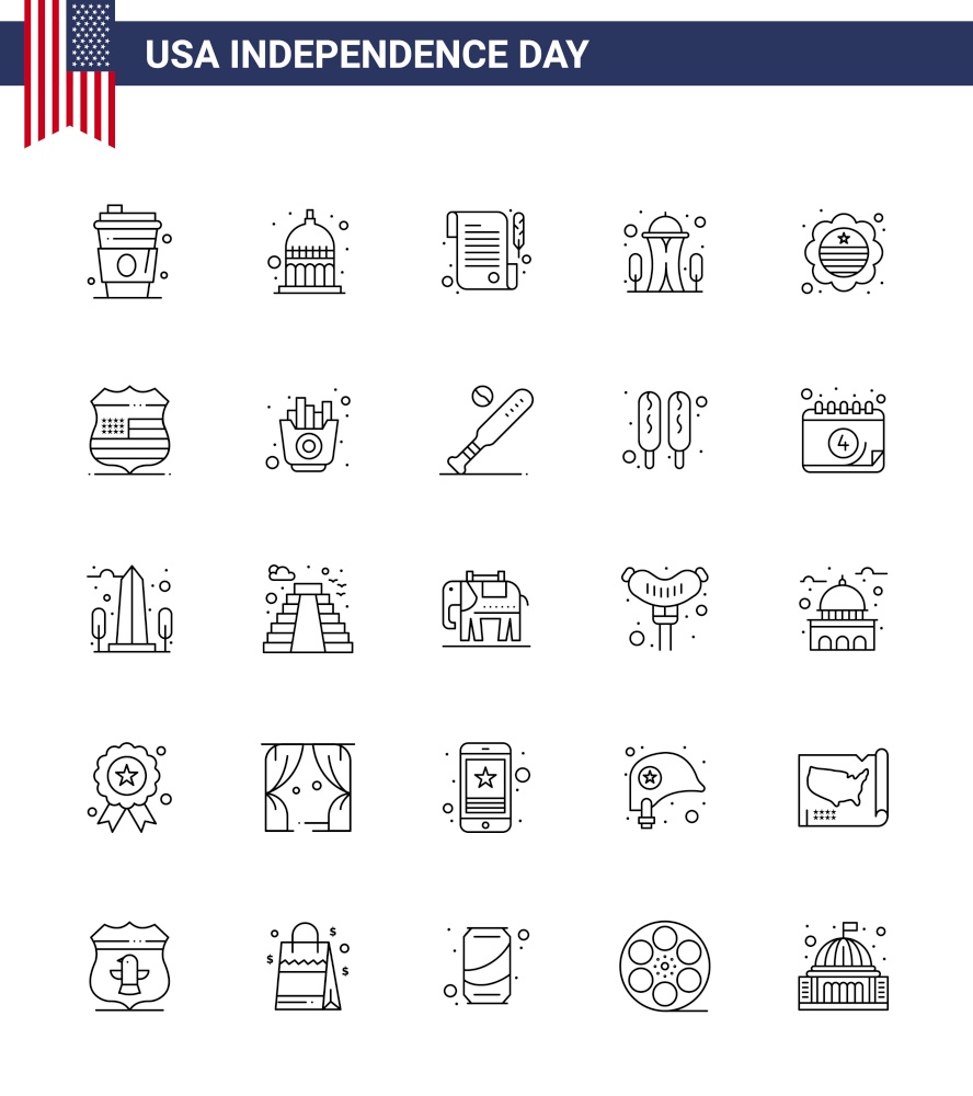 4th July USA Happy Independence Day Icon Symbols Group of 25 Modern Lines of international flag; country; paper; space; landmark Editable USA Day Vector Design Elements