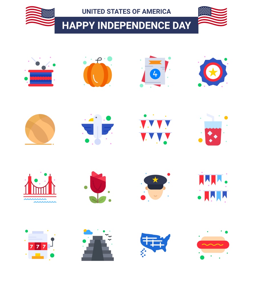 Set of 16 Vector Flats on 4th July USA Independence Day such as ball; flag; invitation; badge; american Editable USA Day Vector Design Elements