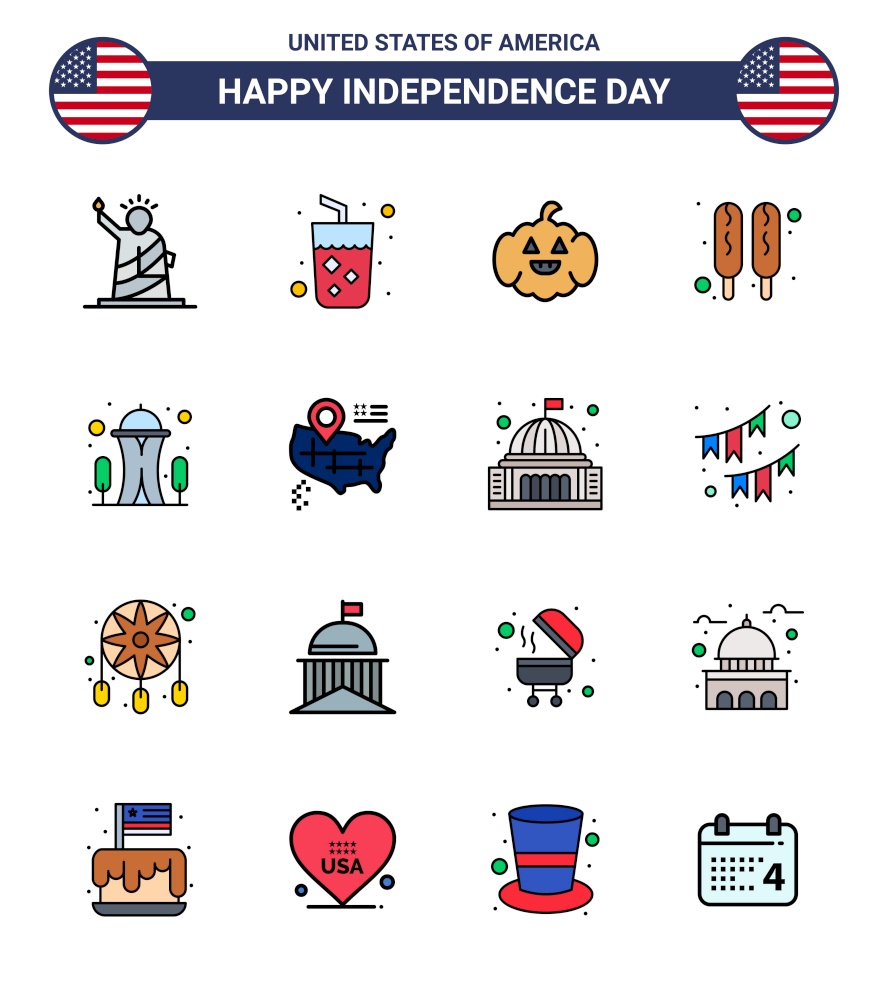 Stock Vector Icon Pack of American Day 16 Line Signs and Symbols for needle; building; wine; food; corn dog Editable USA Day Vector Design Elements