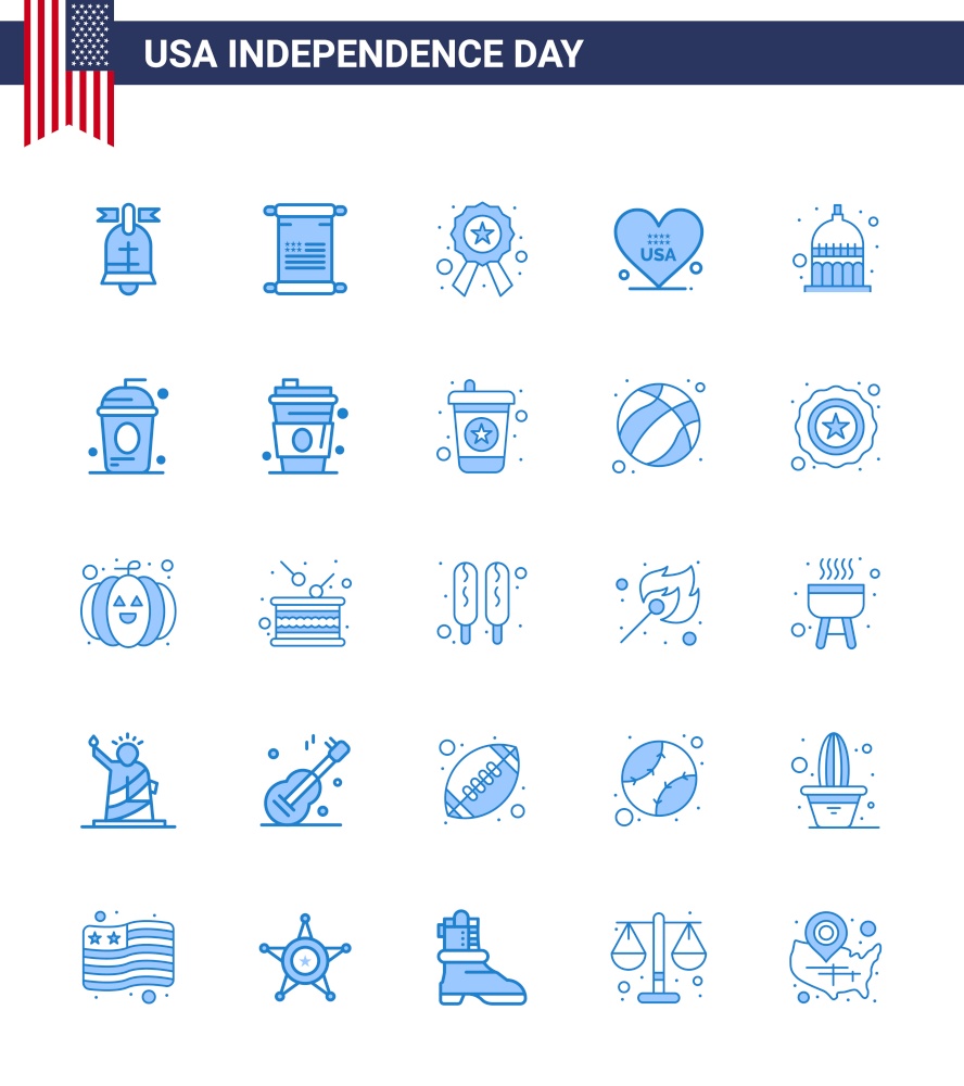 Big Pack of 25 USA Happy Independence Day USA Vector Blues and Editable Symbols of indianapolis; usa; badge; american; heart Editable USA Day Vector Design Elements