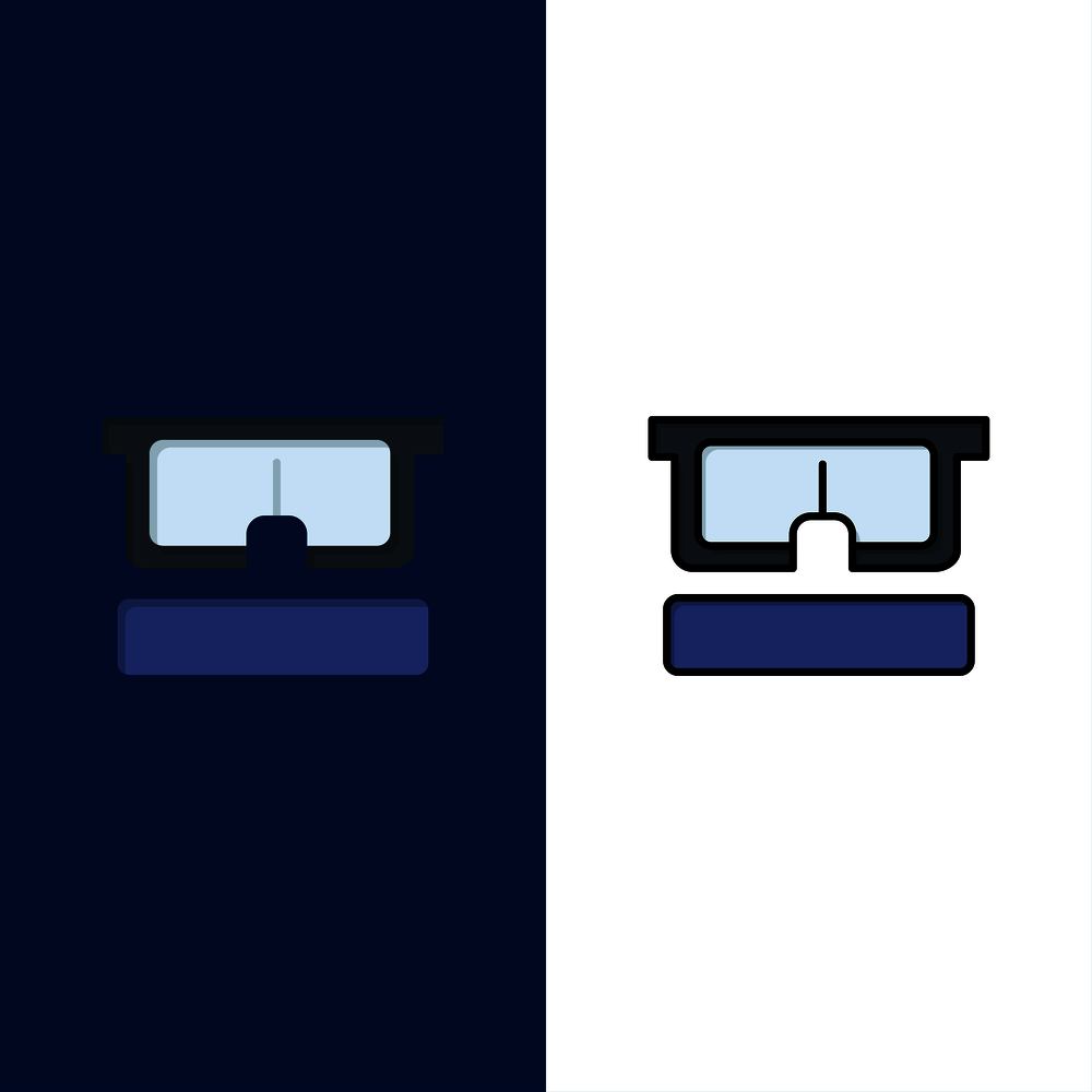 Virtual, Glasses, Medical, Eye  Icons. Flat and Line Filled Icon Set Vector Blue Background
