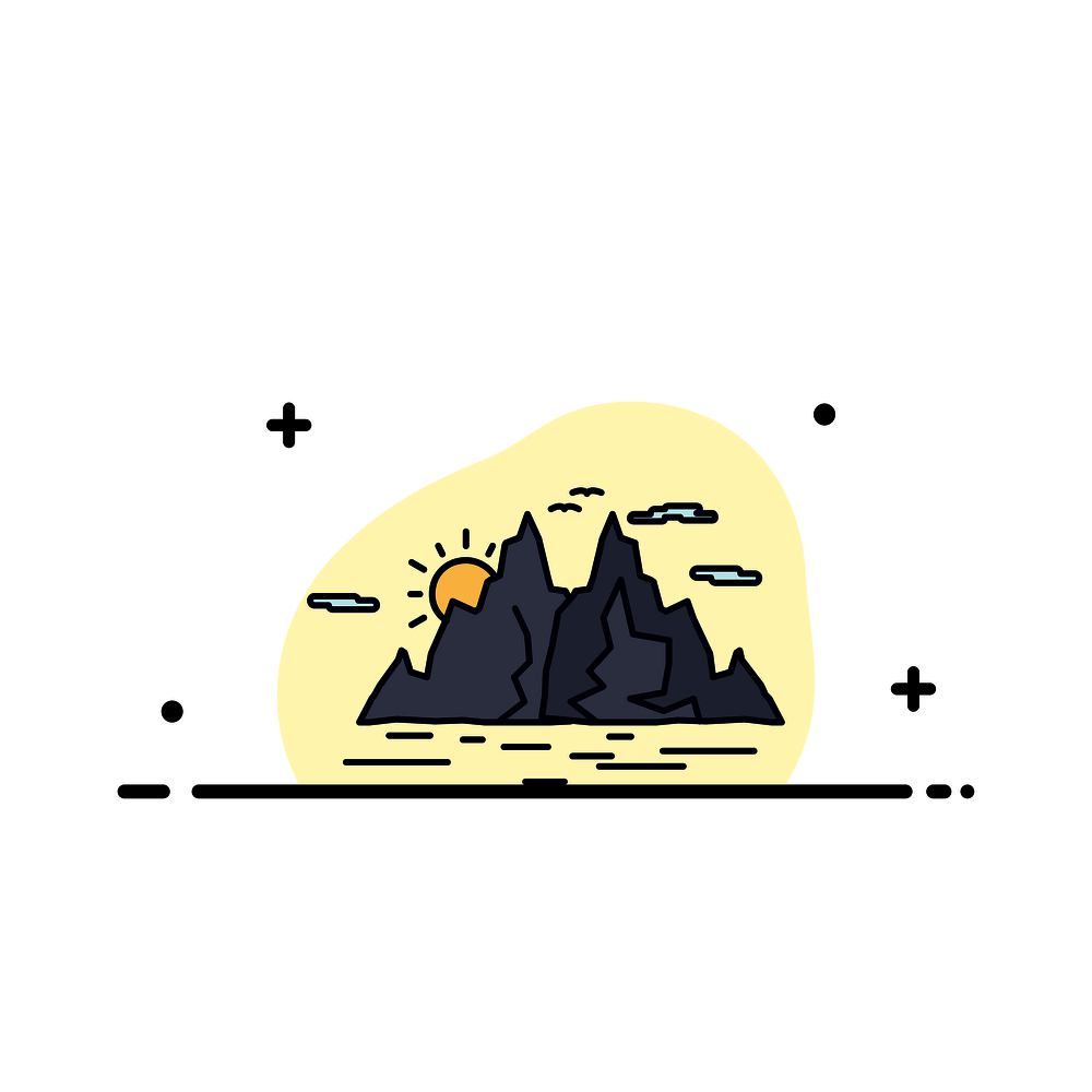 Nature, hill, landscape, mountain, water Flat Color Icon Vector