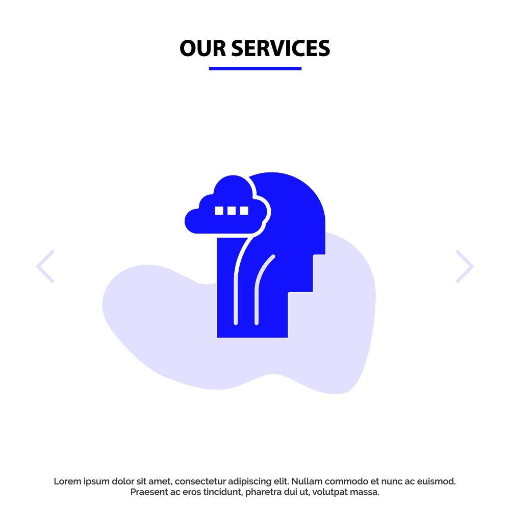 Our Services Activity, Brain, Mind, Head Solid Glyph Icon Web card Template