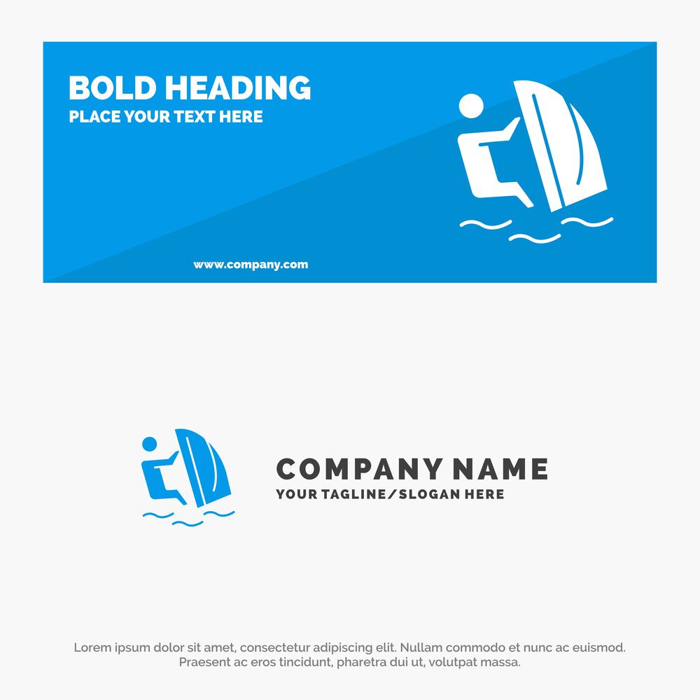 Surfer, Surfing, Water, Wind, Sport SOlid Icon Website Banner and Business Logo Template