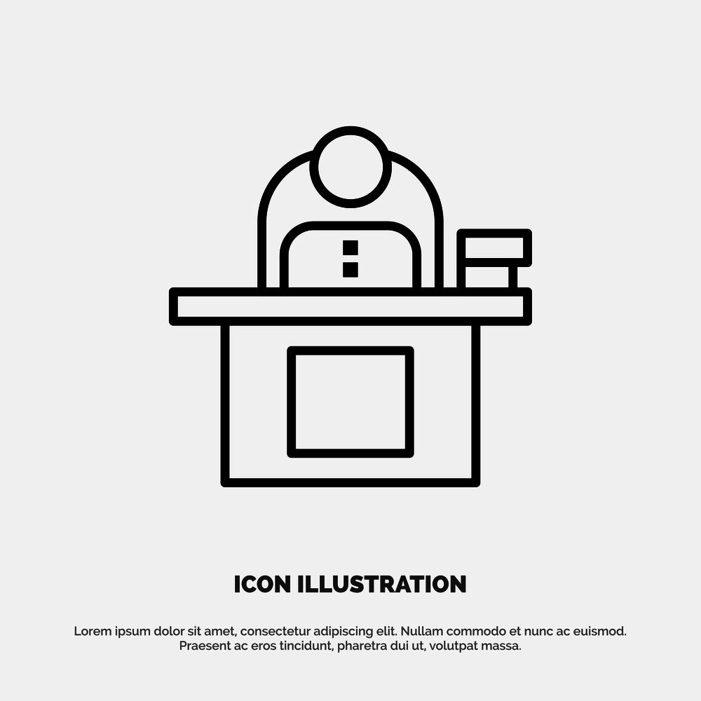 Desk, Business, Computer, Laptop, Person, Personal, User Line Icon Vector