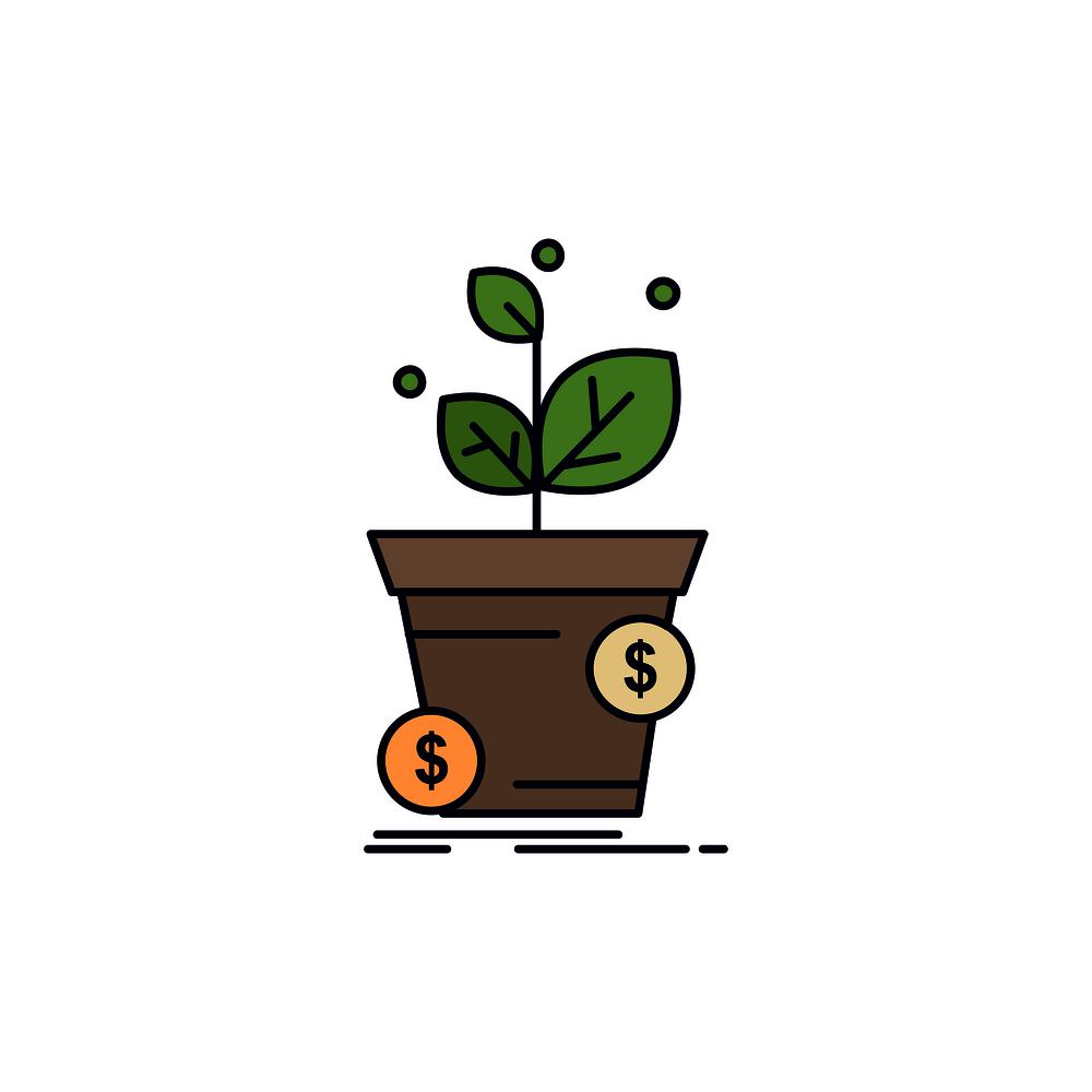 dollar, growth, pot, profit, business Flat Color Icon Vector