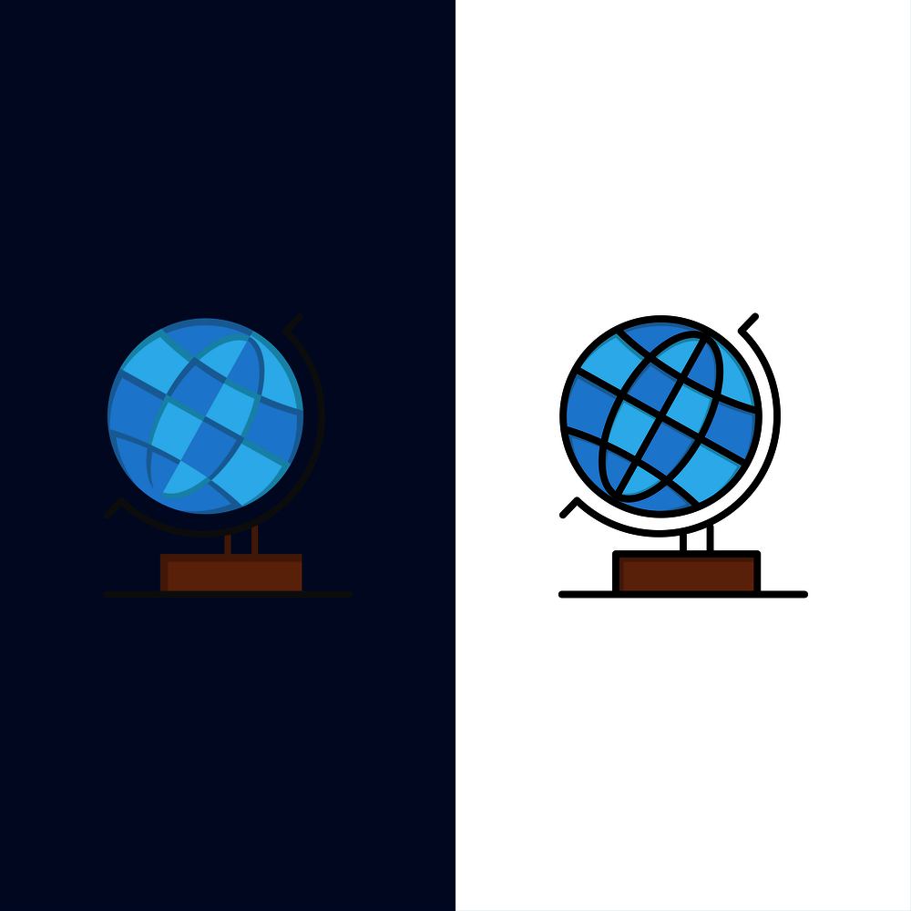 World, Office, Globe, Web  Icons. Flat and Line Filled Icon Set Vector Blue Background