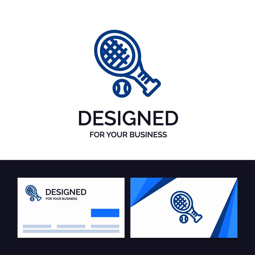 Creative Business Card and Logo template Ball, Racket, Tennis, Sport Vector Illustration