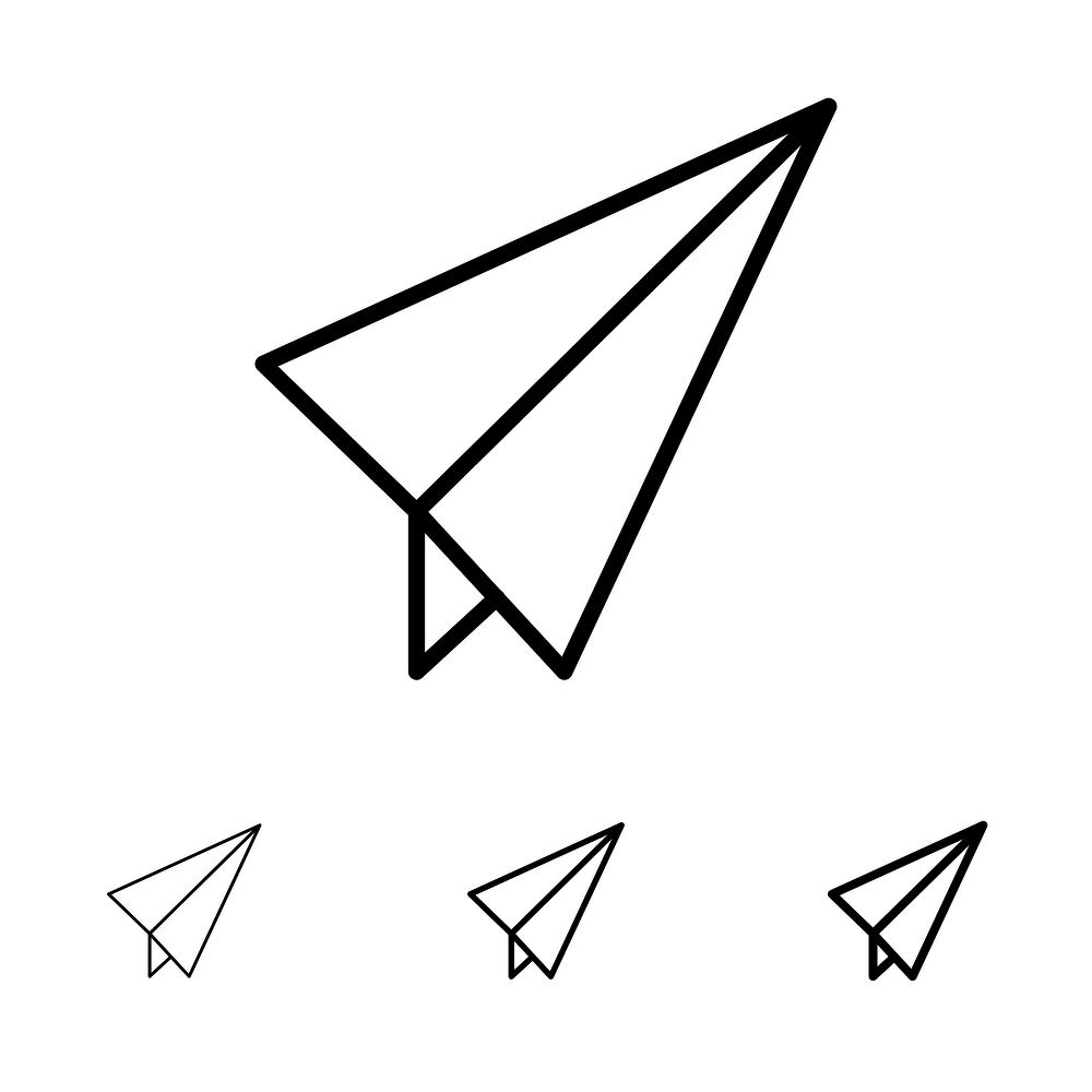Paper, Paper plane, Plane Bold and thin black line icon set