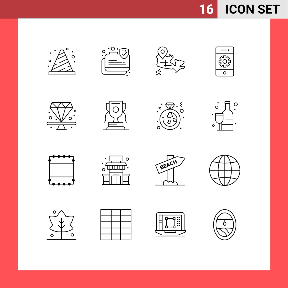 Modern Set of 16 Outlines and symbols such as premium, settings, secure, phone, cell Editable Vector Design Elements