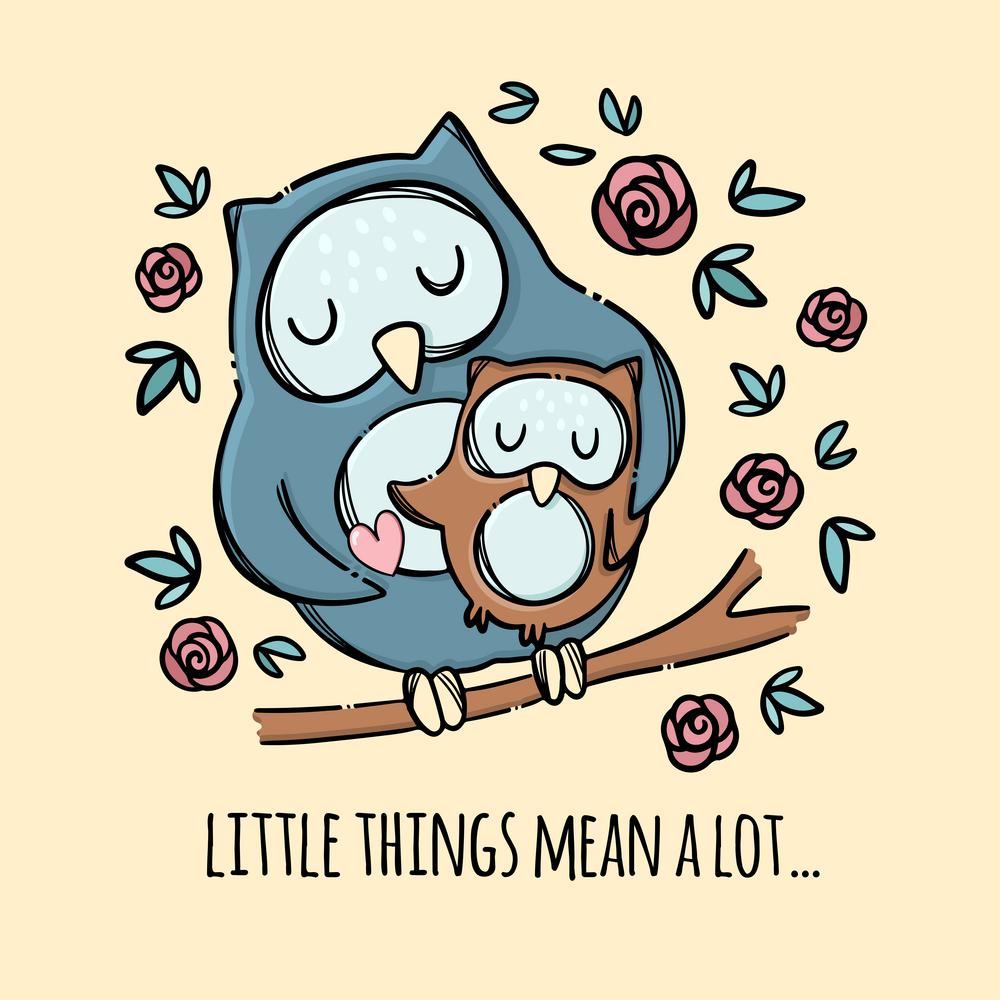 OWL HUG HER SON Mothers Day Cartoon Vector Illustration Set