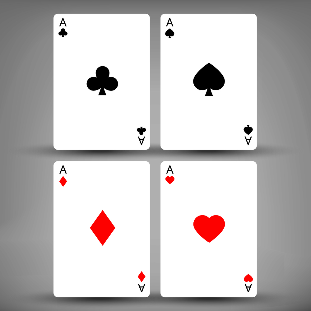 Four Aces cards with gray backgrounds and shadows. Four Aces