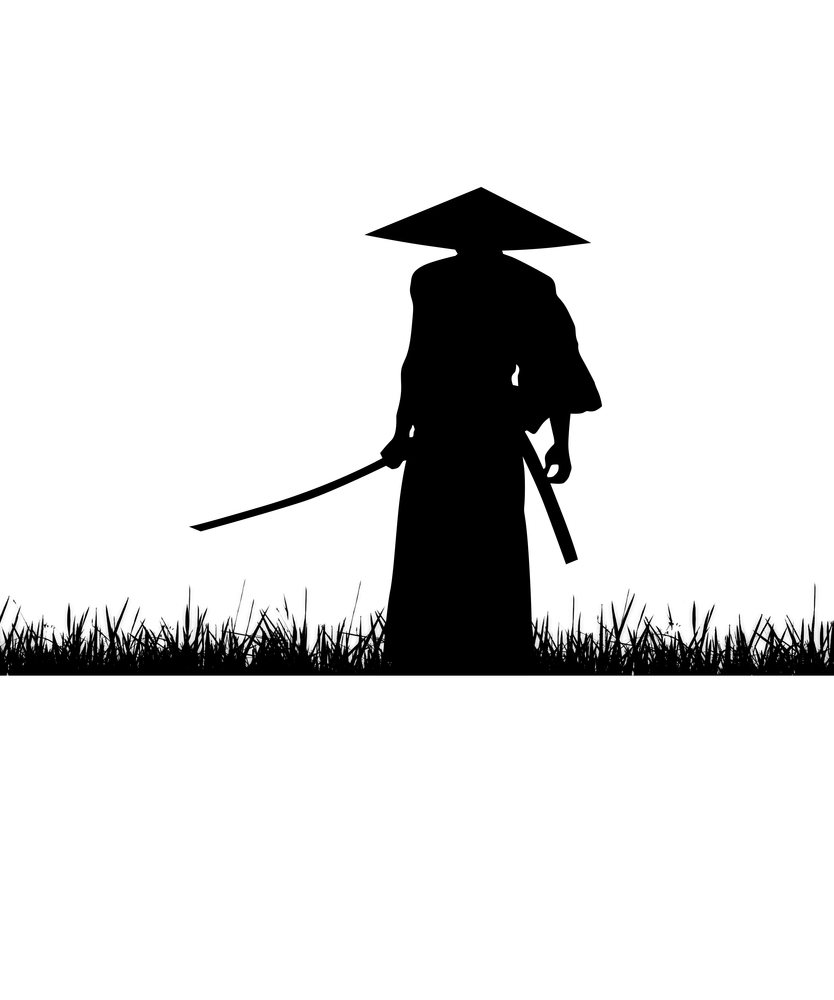 Samurai fighter with Katana on the grass meadow Japan Japanese