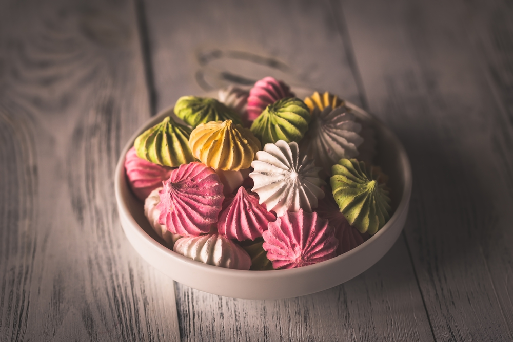 Bowl of colored meringues