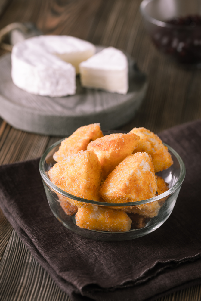 Brie fritters in glass bowl