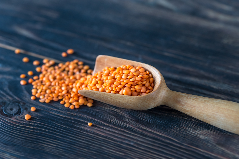Red lentils in a scoop