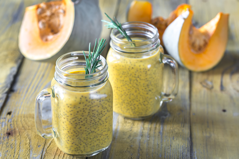 Glasses of pumpkin chia seed pudding