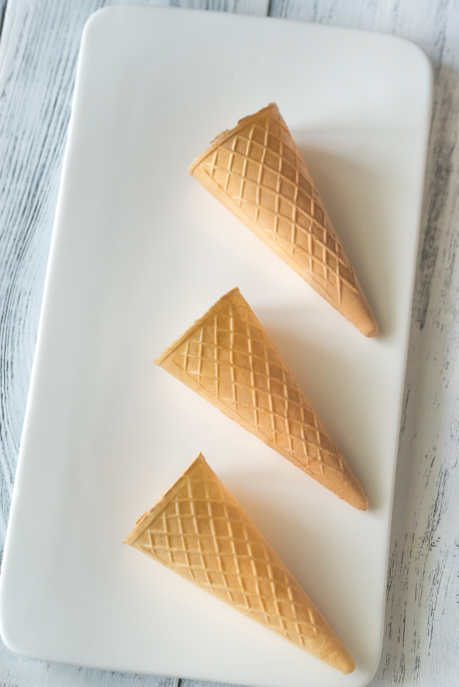Waffle cones on the white plate