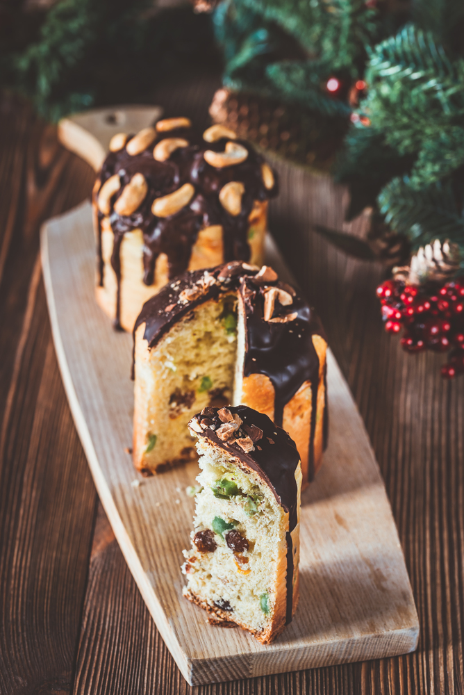 Decorated panettone with Christmas tree