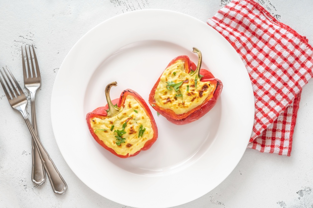 Bell pepper stuffed with ricotta and mozzarella cheese