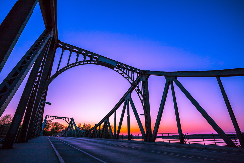 Silhouette of Glienicker Bridge in Berlin, evening scenery