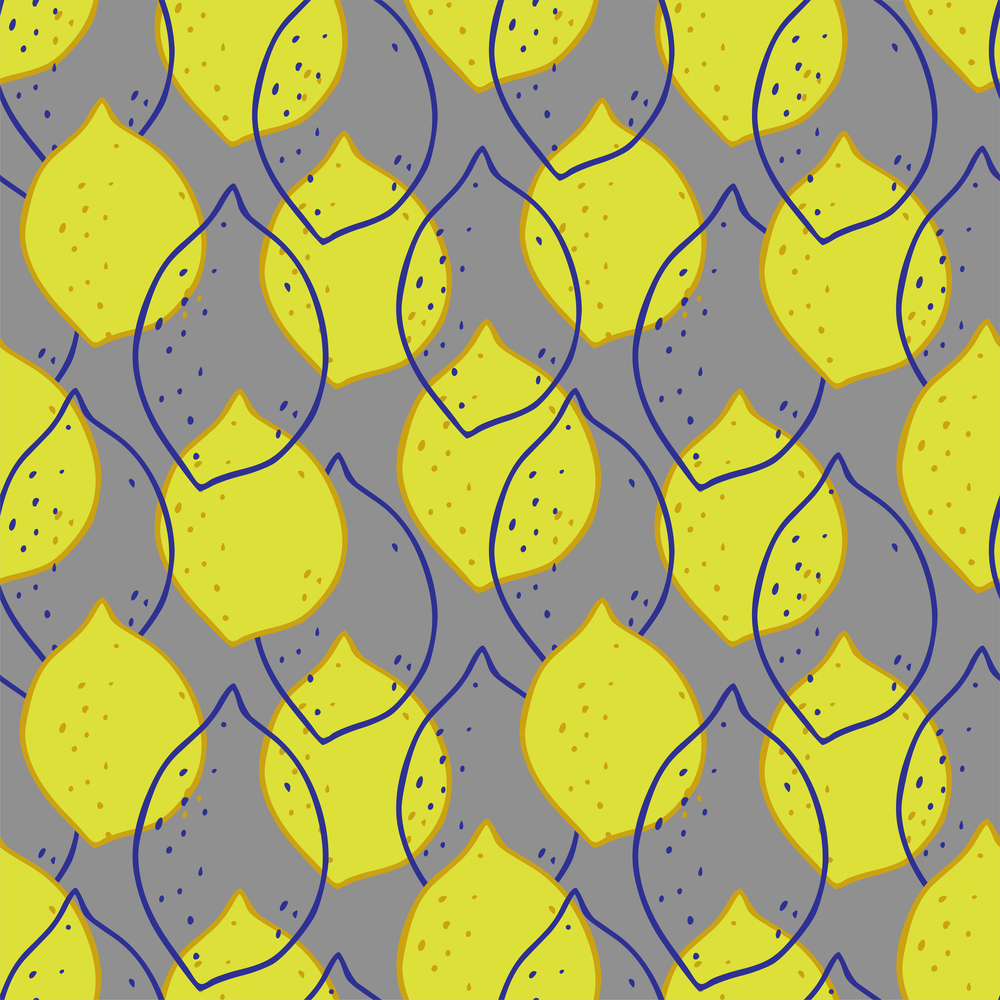 Lemons seamless pattern on grey background. Summer fabric design in trendy colors.. Lemons seamless pattern on grey background. Summer fabric design in trendy colors