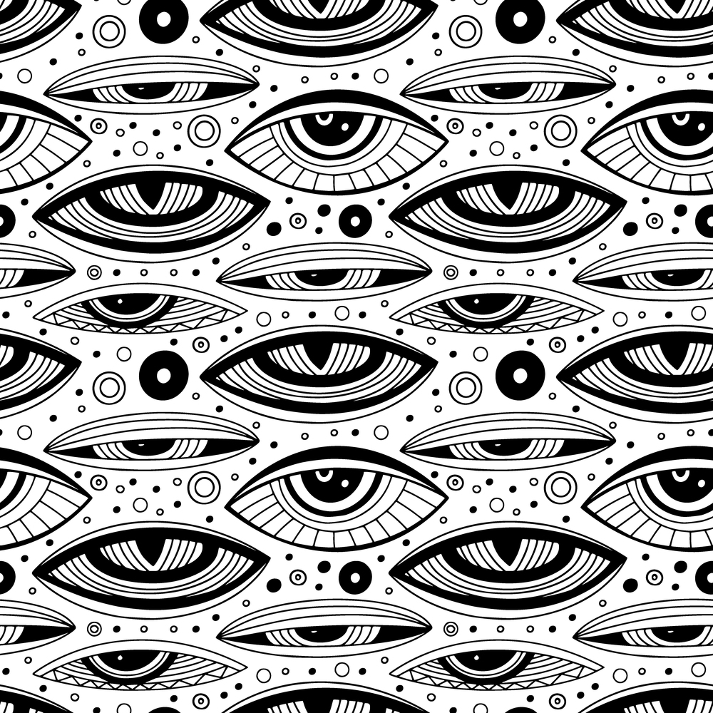 Mystical eyes pattern. Psychedelic seamless background for hipster textile design or creative wrapping paper. Mystical eyes pattern. Psychedelic seamless background for hipster textile design or creative wrapping paper.